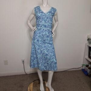 Croft & Barrow Coquette Blue Floral Cottagecore Midi Coastal Dress Plus Size 18